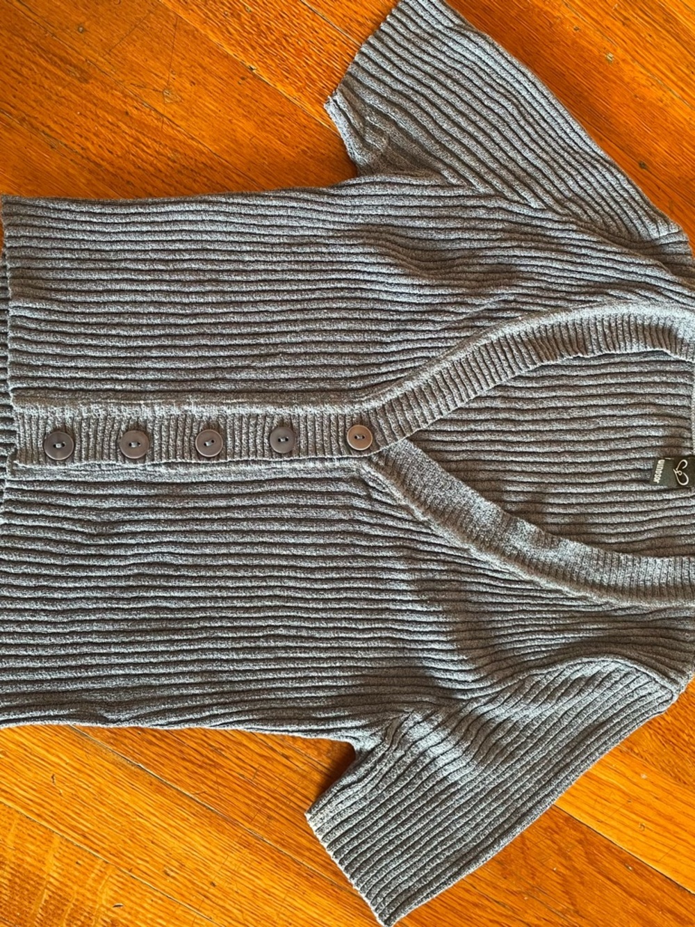 Ribbed Short-Sleeve Cardigan Sweater - blue grey